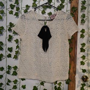 White Lace Top with Black Satin Bow Tie | Juicy Couture